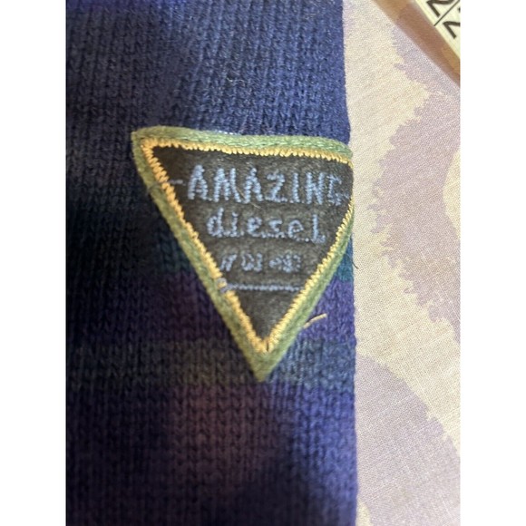 Men’s DIESEL Large Wool/Nylon Blend sweater Navy/Blue/ Purple/green stripe - Picture 13 of 15